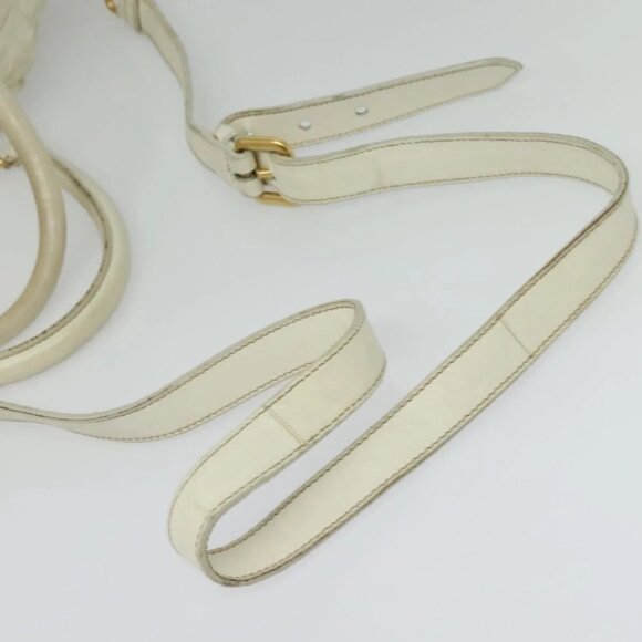 PRADA Hand Bag Leather 2way White Gold Auth gh676 - Picture 9 of 16